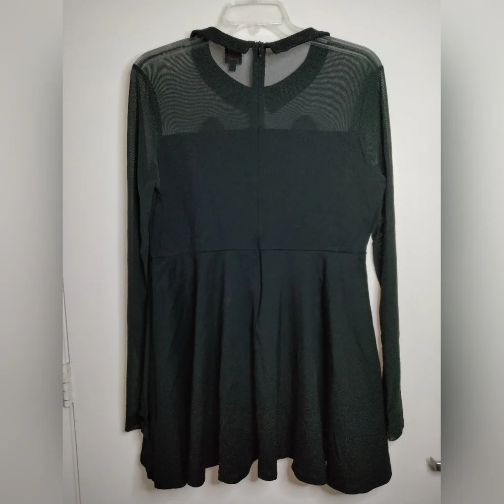 Dolls Kill x Emily (Size 2X) Black Cat Face Sheer Thumbhole Cuff LS Mini Dress - Picture 11 of 16